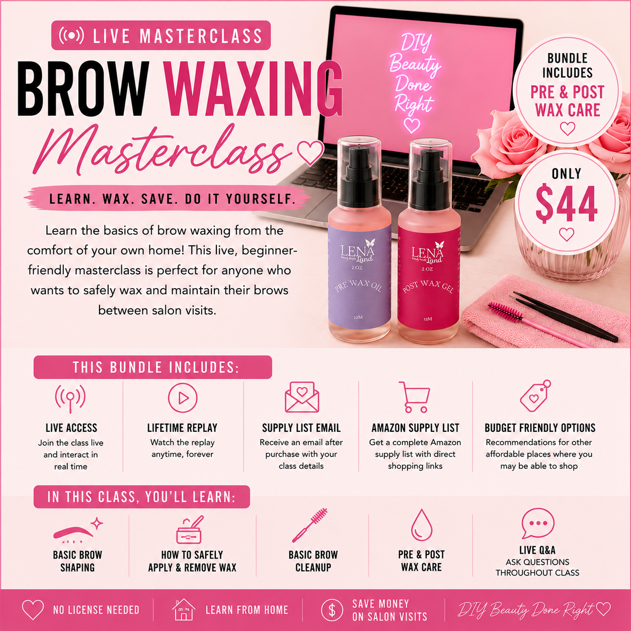 Brow Waxing Masterclass – Class + Pre & Post Wax Kit